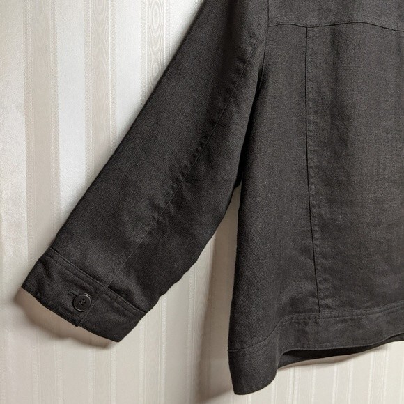 Talbots Blazer Irish Linen Short Button Down Casual Top Crop Jacket Black 10 - Picture 4 of 6